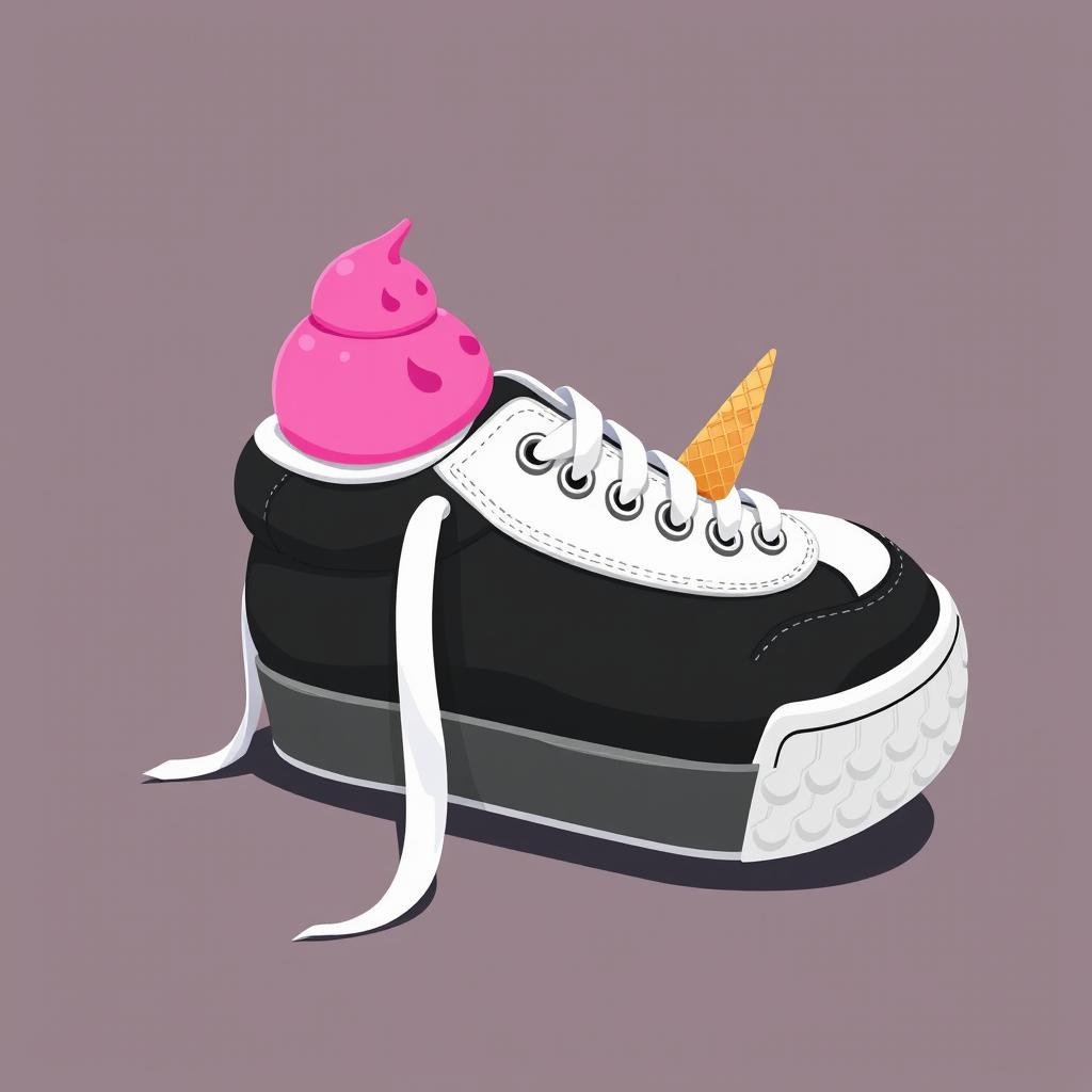 A 2D illustration of a single black and white sneaker viewed from the right side