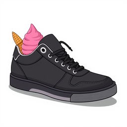 A 2D illustration of a single black and white sneaker viewed from the right side