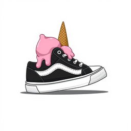 A 2D illustration of a single black and white sneaker viewed from the right side