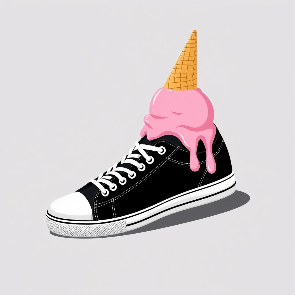 A 2D illustration of a single black and white sneaker viewed from the right side