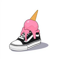 A 2D illustration of a single black and white sneaker viewed from the right side