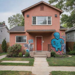 The quaint small suburban neighborhood has some new residents, who brought an urban vibe. Their home stands out with graffiti art, a vivid color palette, and tunes of hip hop flowing from it, contrasting with the otherwise idyllic surroundings.