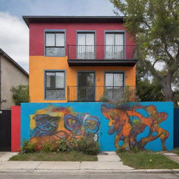 The small, charming suburban neighborhood has new inhabitants, adding a unique cultural edge. Their house, with a vibrantly colored façade and street art murals, introduces a breath of urban air, adding contrast to the otherwise traditional suburban homes.