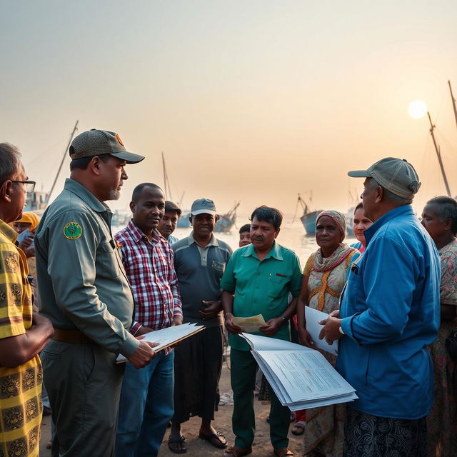 A scene depicting fisheries extension services engaging with the community