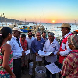 A scene depicting fisheries extension services engaging with the community