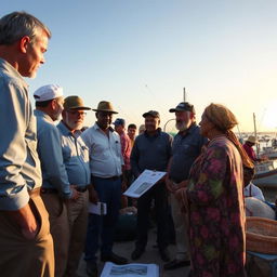 A scene depicting fisheries extension services engaging with the community