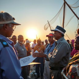 A scene depicting fisheries extension services engaging with the community