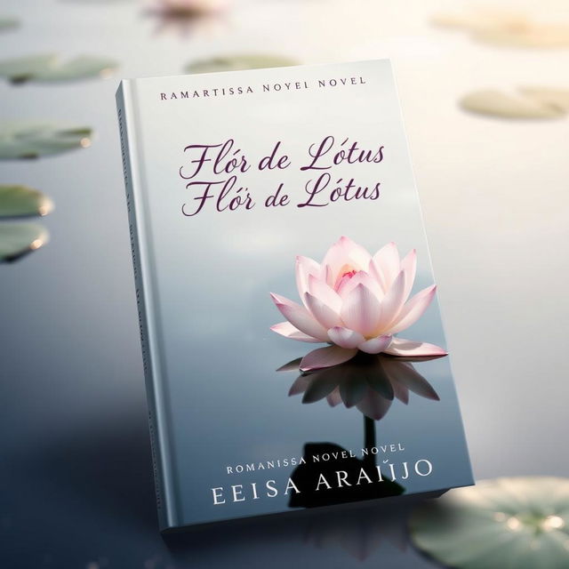 A delicate and realistic book cover for a romance novel featuring a beautiful lotus flower in a serene lake