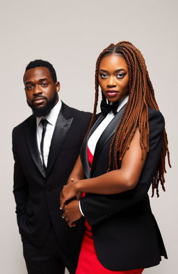 A handsome African-American male with a well-groomed beard wearing an elegant black suit, standing confidently