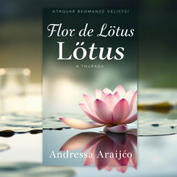 A delicate and realistic book cover for a romance novel featuring a beautiful lotus flower in a serene lake