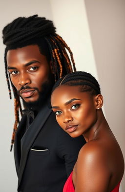 A handsome African-American male with a well-groomed beard wearing an elegant black suit, standing confidently