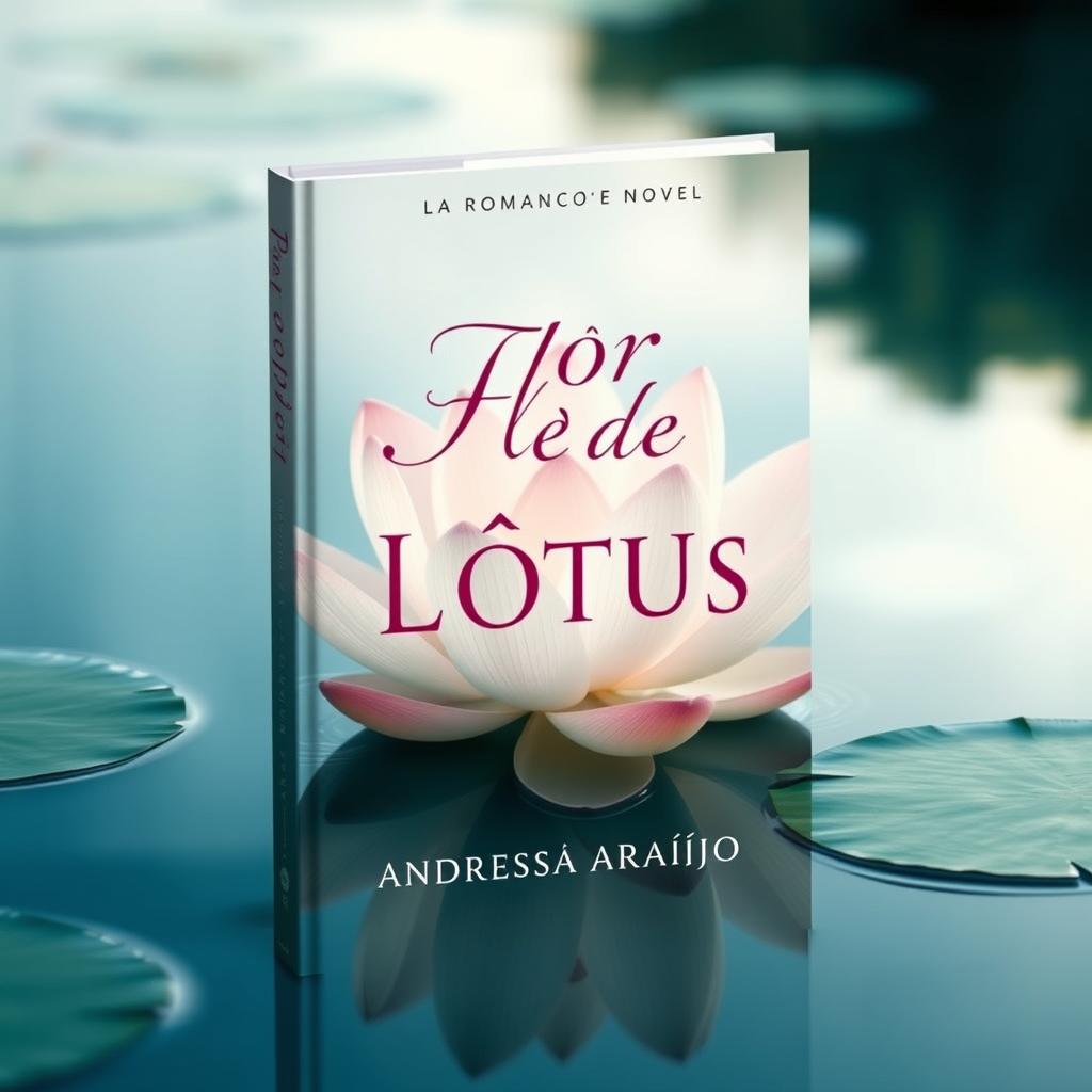 A beautifully crafted book cover for a romance novel featuring an enchanting lotus flower in a tranquil lake