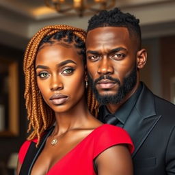 A very handsome African-American male with a well-groomed beard, dressed in a sleek and modern black suit