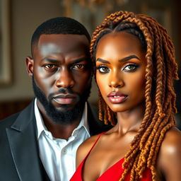 A very handsome African-American male with a well-groomed beard, dressed in a sleek and modern black suit