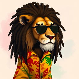 A 2D illustration of a humanoid lion, with a majestic mane styled into dreadlocks reminiscent of Bob Marley's iconic hair