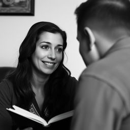 A woman with a longing expression, eager to share a story with the person listening to her