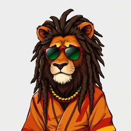 A 2D illustration of a humanoid lion, featuring a mane styled into dreadlocks, evoking the iconic look of Bob Marley