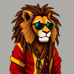 A 2D illustration of a humanoid lion, featuring a mane styled into dreadlocks, evoking the iconic look of Bob Marley