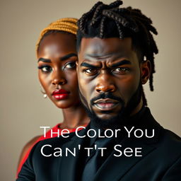 A very handsome African-American male with a beard, dressed in a black modern suit, standing with a stern and intense facial expression