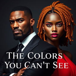 A very handsome African-American male with a beard, dressed in a black modern suit, standing with a stern and intense facial expression