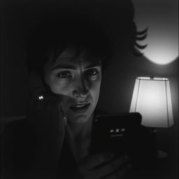 A scene depicting a late-night phone call from a private number, captured in classic black and white, reminiscent of an old film