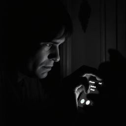 A scene depicting a late-night phone call from a private number, captured in classic black and white, reminiscent of an old film