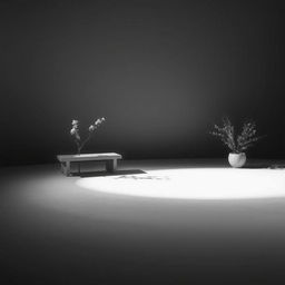 a tranquil scene depicted in black and white, showcasing a peaceful and serene environment