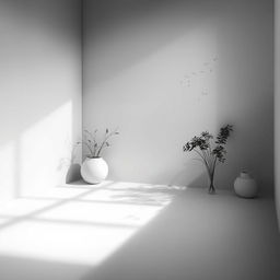 a tranquil scene depicted in black and white, showcasing a peaceful and serene environment