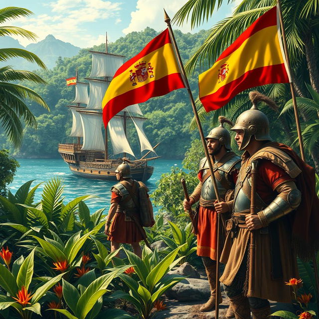 A historically accurate depiction of Spanish colonizers during the Age of Discovery in America