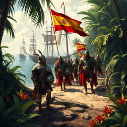 A historically accurate depiction of Spanish colonizers during the Age of Discovery in America