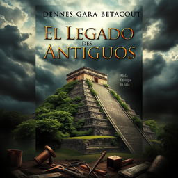 An intriguing and suspenseful book cover for a novel titled "El Legado De Los Antiguos" by Dennis Gara Betancourt