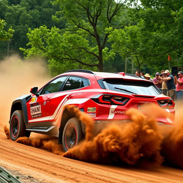 A powerful Corvette C8-based SUV performing in a thrilling dirt rally