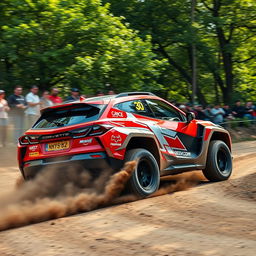 A powerful Corvette C8-based SUV performing in a thrilling dirt rally