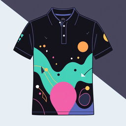 A stylish polo t-shirt design that resonates with millennials, featuring playful yet sophisticated graphics and patterns