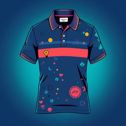 A stylish polo t-shirt design that resonates with millennials, featuring playful yet sophisticated graphics and patterns