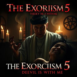 A chilling scene from a fictional horror movie titled 'The Exorcism 5: The Devil is With Me'