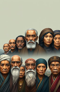 Ancestral lineage depicted through a series of portraits, each face representing a unique generation from ancient times to the modern day