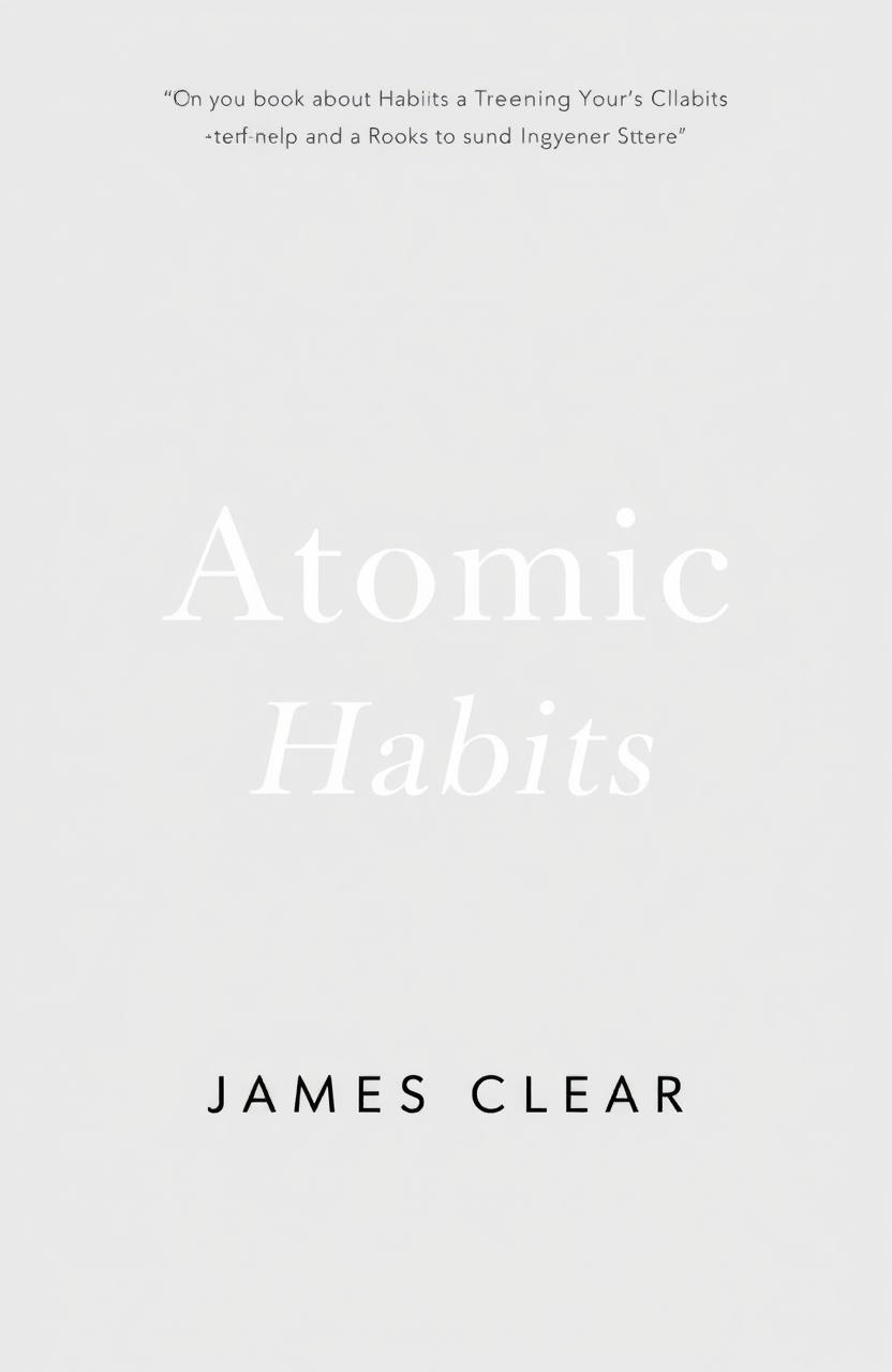 A minimalist and clean design cover for a self-help book titled "Atomic Habits" by James Clear