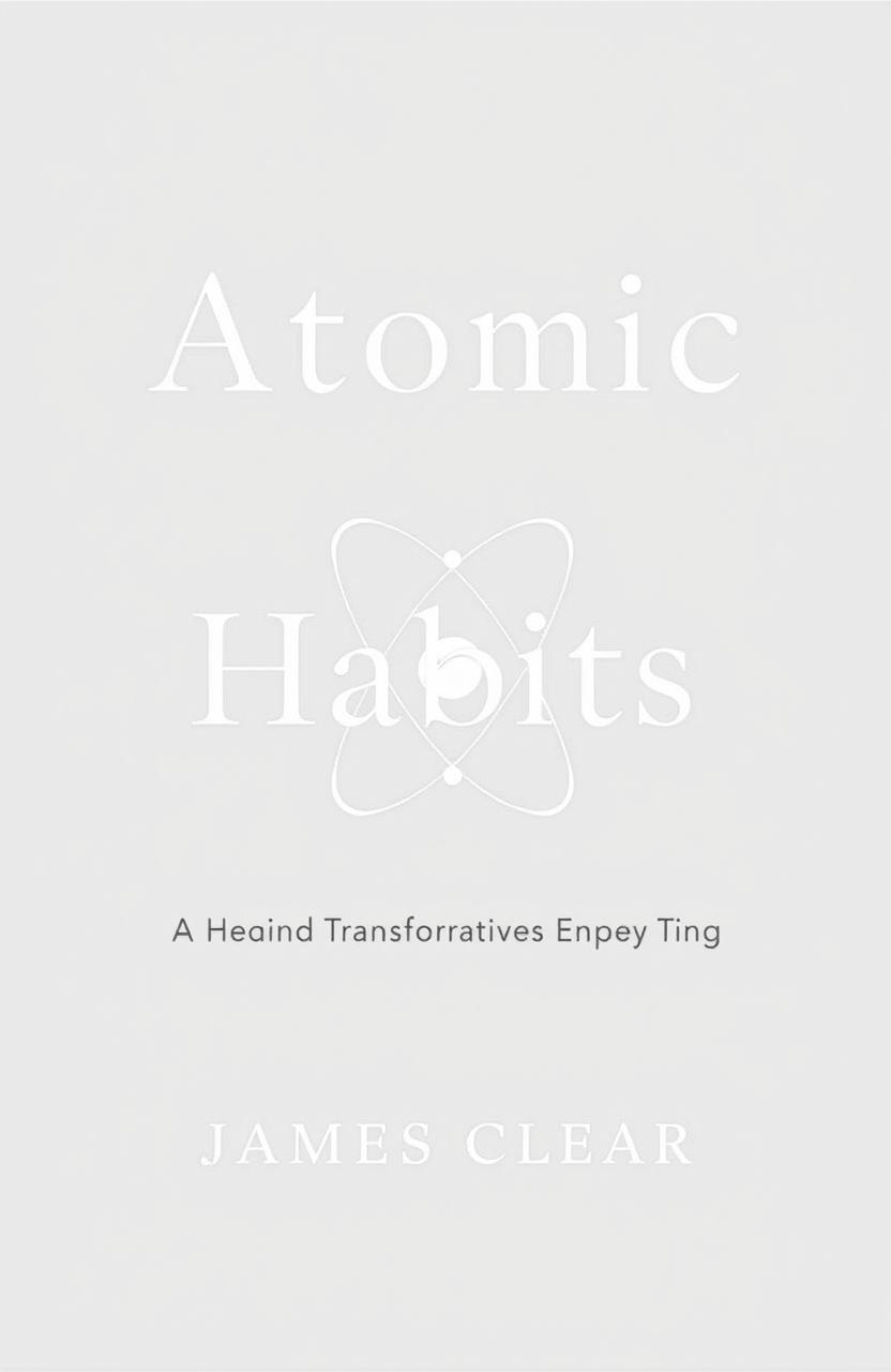 A minimalist and clean design cover for a self-help book titled "Atomic Habits" by James Clear