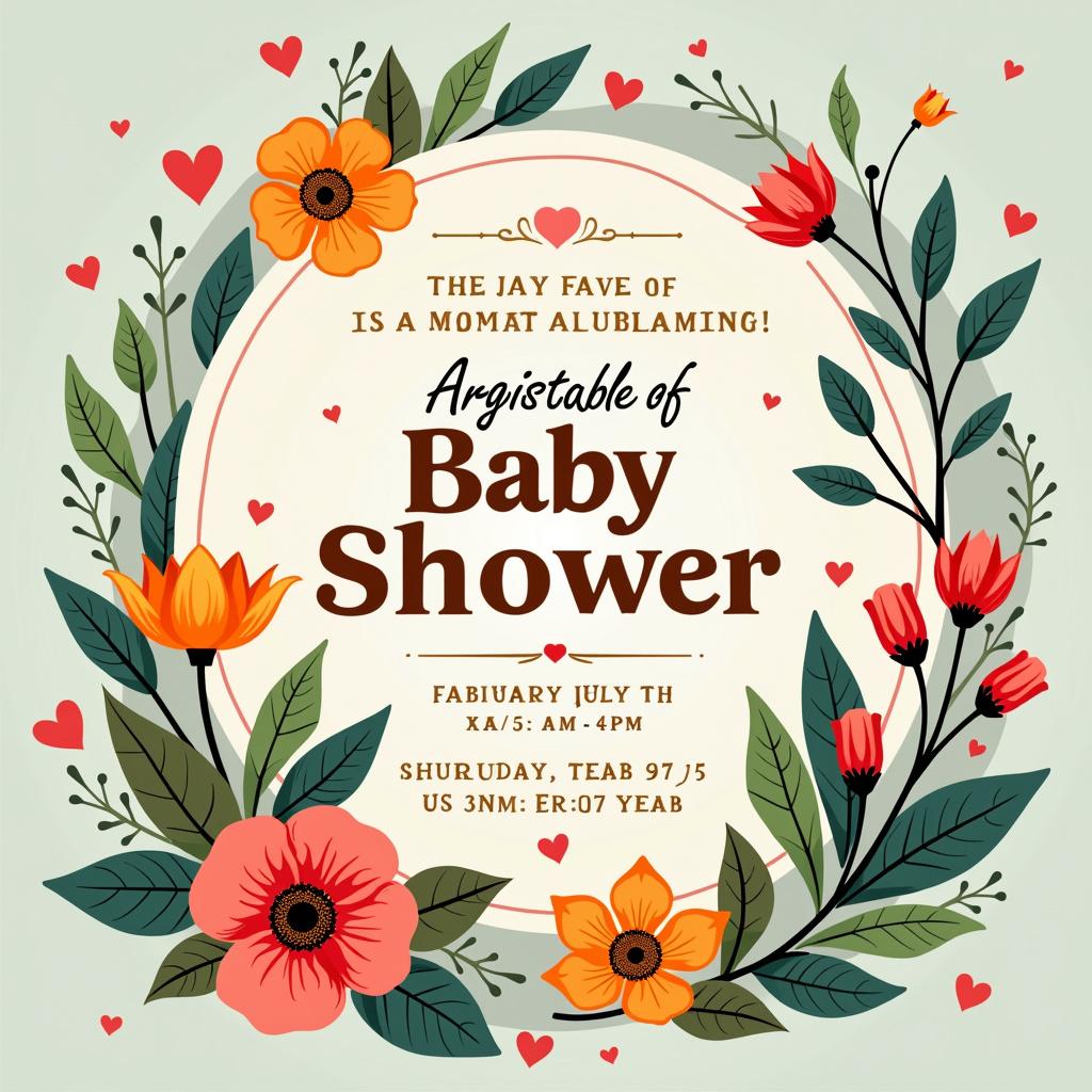 An exquisitely designed baby shower invitation card, featuring charming and playful elements in a harmonious blend of colors