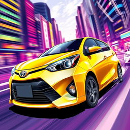 A dynamic illustration of the Toyota Glanza V EE91 model, in a sleek and vibrant animated style
