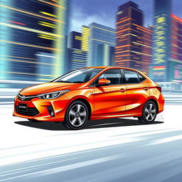 A dynamic illustration of the Toyota Glanza V EE91 model, in a sleek and vibrant animated style