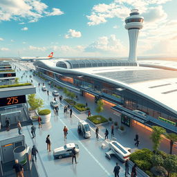 A futuristic airport infrastructure scene showcasing advanced technology