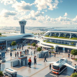 A futuristic airport infrastructure scene showcasing advanced technology