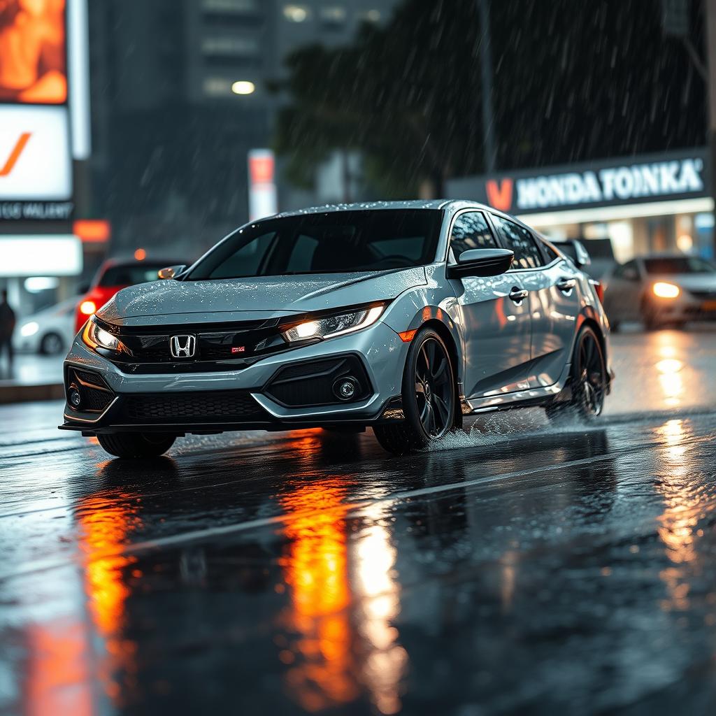 A captivating scene featuring the Honda Civic EK3 in a rainy environment