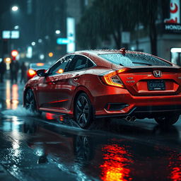 A captivating scene featuring the Honda Civic EK3 in a rainy environment