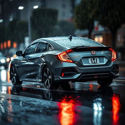 A captivating scene featuring the Honda Civic EK3 in a rainy environment