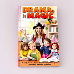 A vibrant book cover design featuring the title "Drama is Magic" in bold, whimsical font at the top