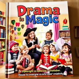 A vibrant book cover design featuring the title "Drama is Magic" in bold, whimsical font at the top