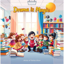 A 4k resolution book cover design titled "Drama is Magic" prominently displayed at the top in an enchanting, playful font